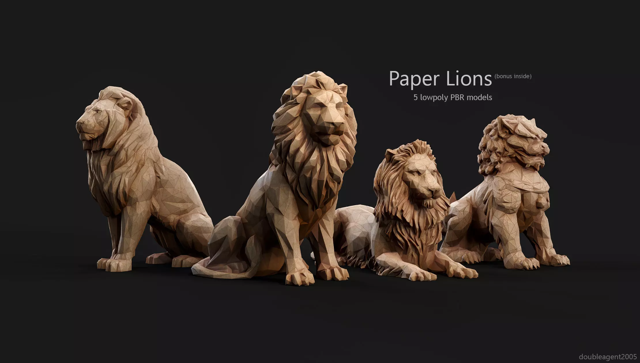 Paper Lions - 5 lowpoly PBR models Low-poly 3D model_0