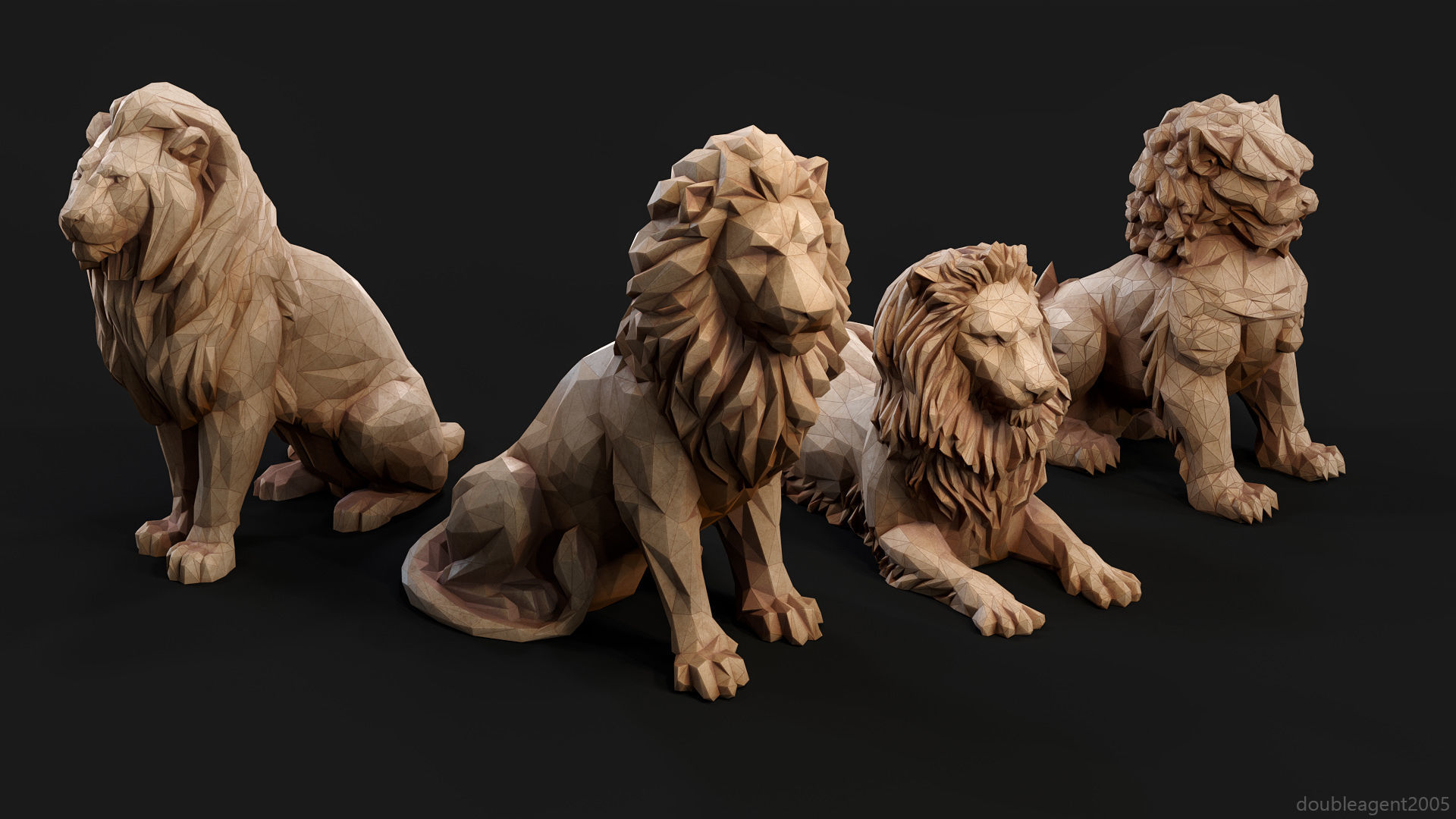 Paper Lions - 5 lowpoly PBR models Low-poly 3D model_1