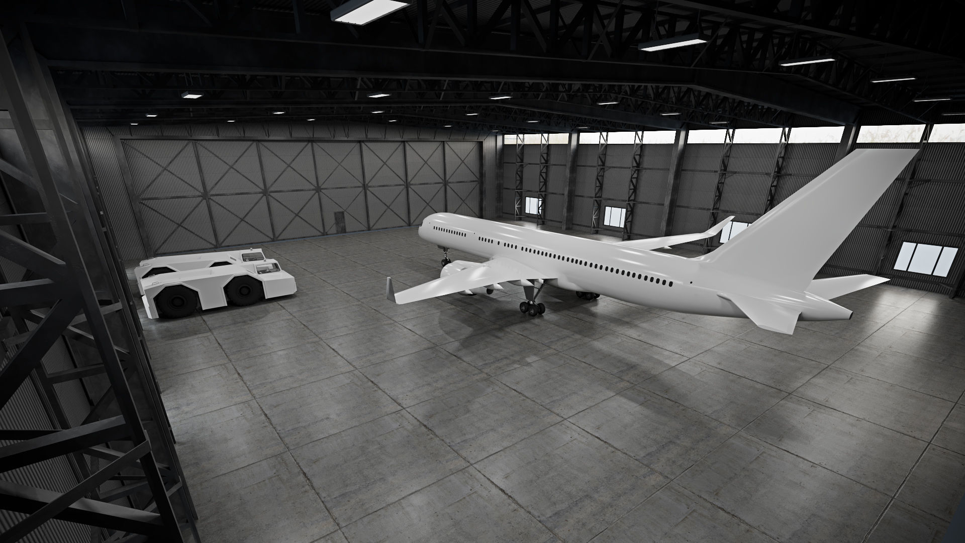 CA - Airplane Hangar Warehouse Low-poly 3D model_6