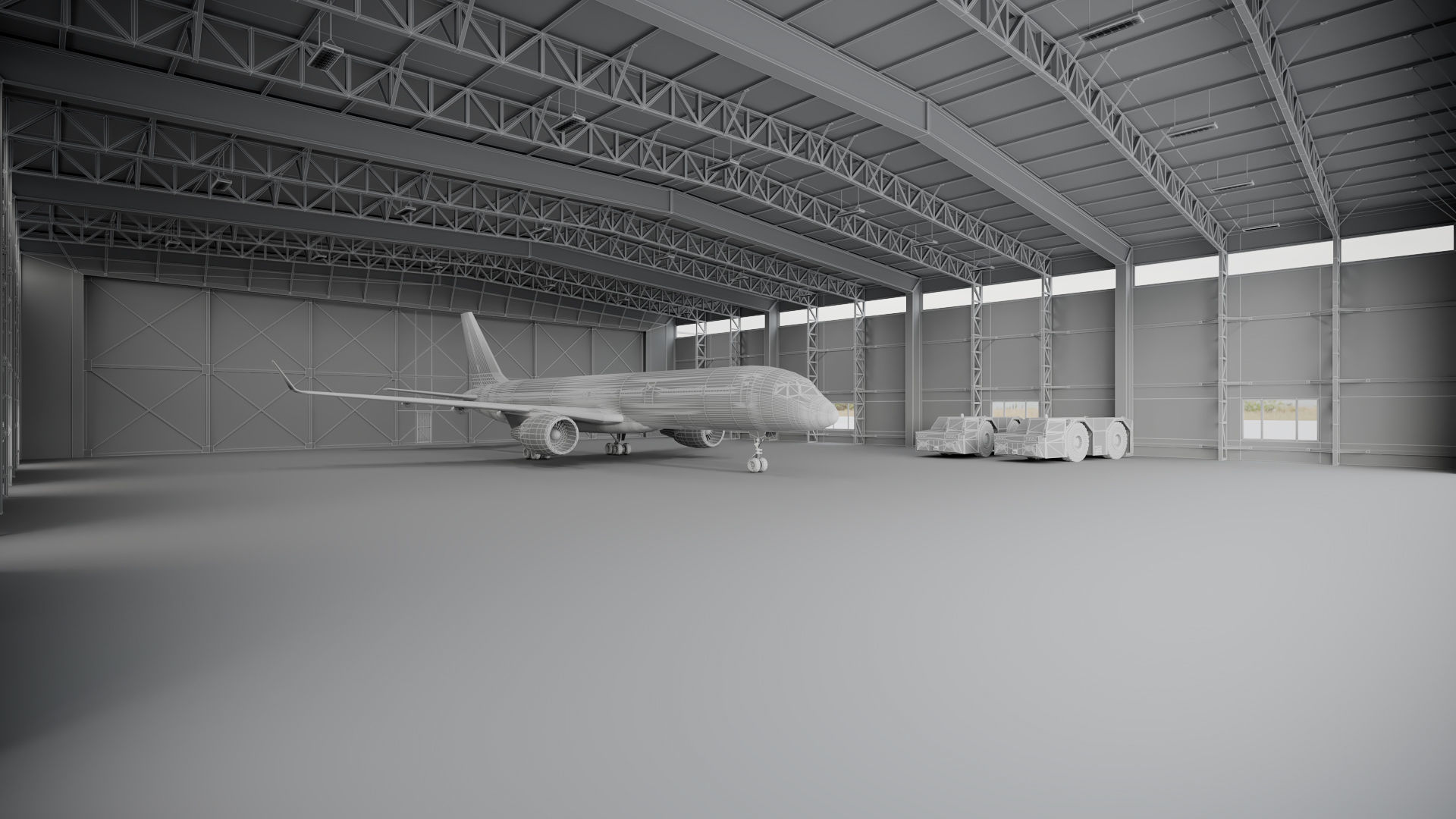 CA - Airplane Hangar Warehouse Low-poly 3D model_9