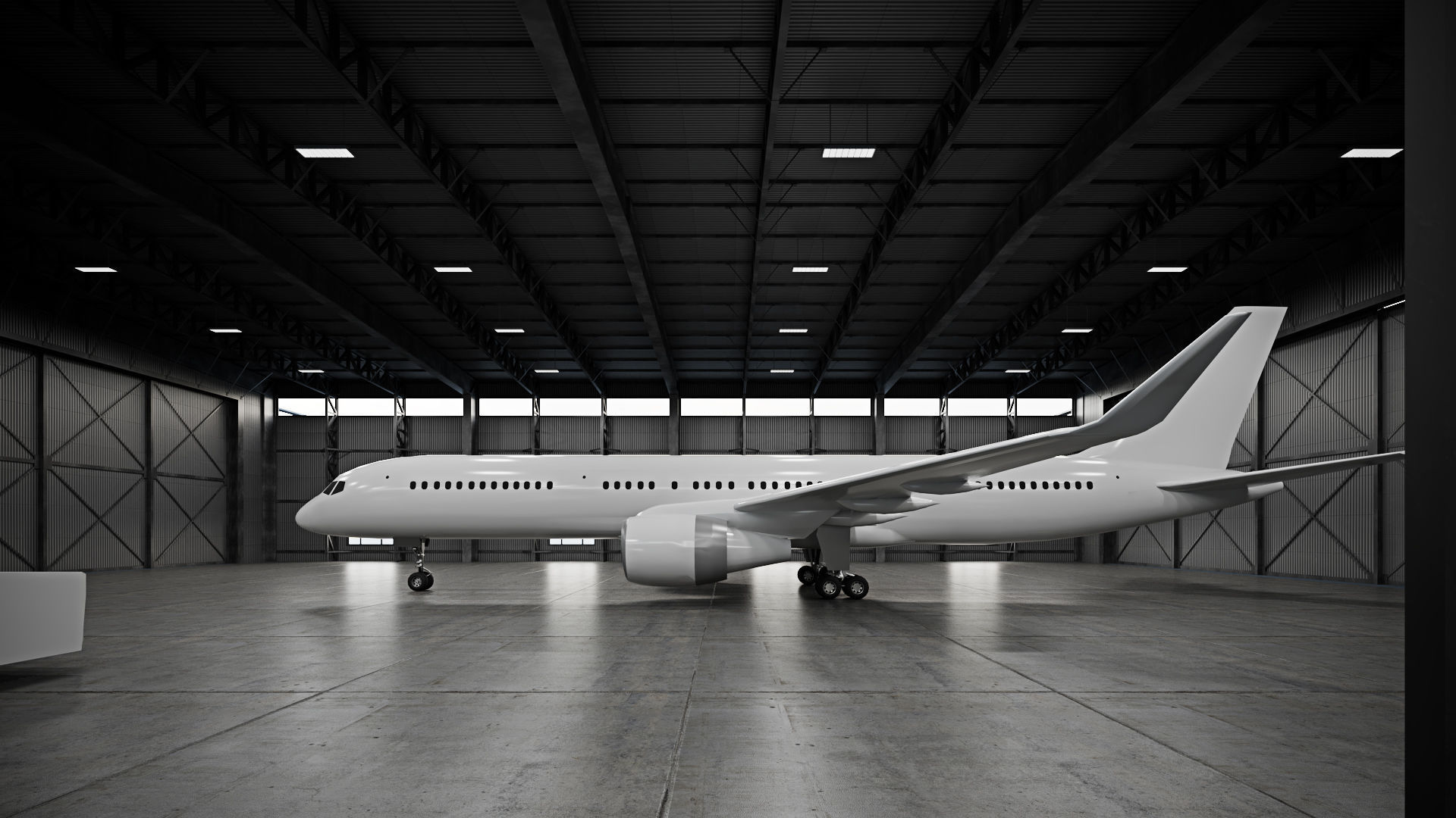 CA - Airplane Hangar Warehouse Low-poly 3D model_5