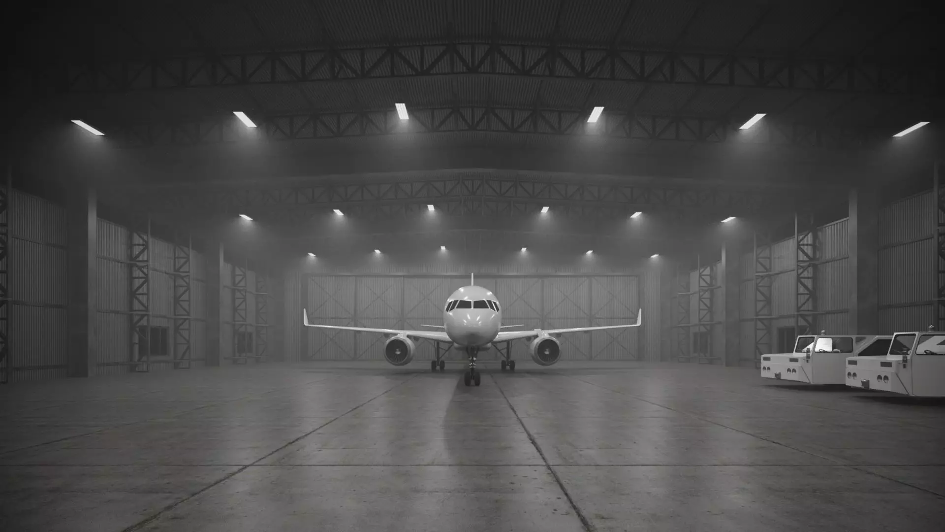 CA - Airplane Hangar Warehouse Low-poly 3D model_0