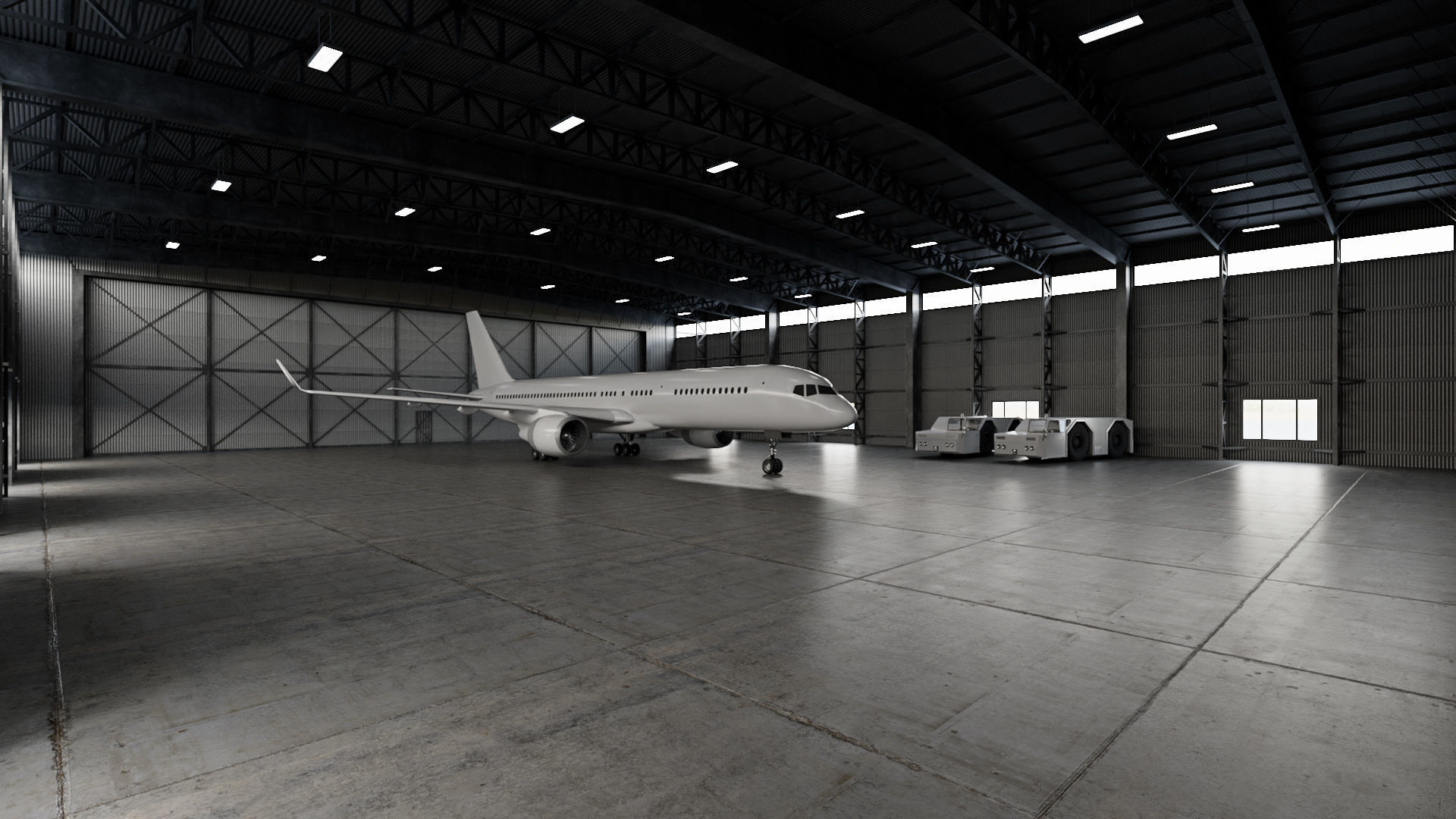CA - Airplane Hangar Warehouse Low-poly 3D model_4