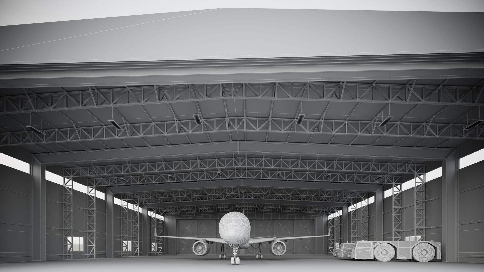 CA - Airplane Hangar Warehouse Low-poly 3D model_8
