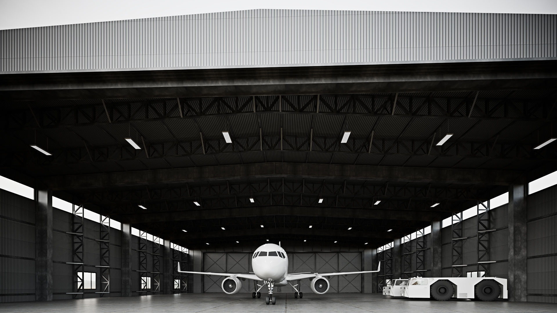 CA - Airplane Hangar Warehouse Low-poly 3D model_1