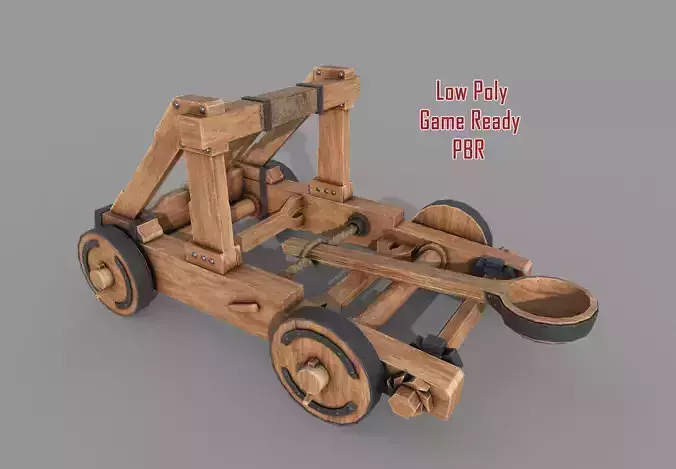 Medieval Wooden Catapult  Low-poly 3D model