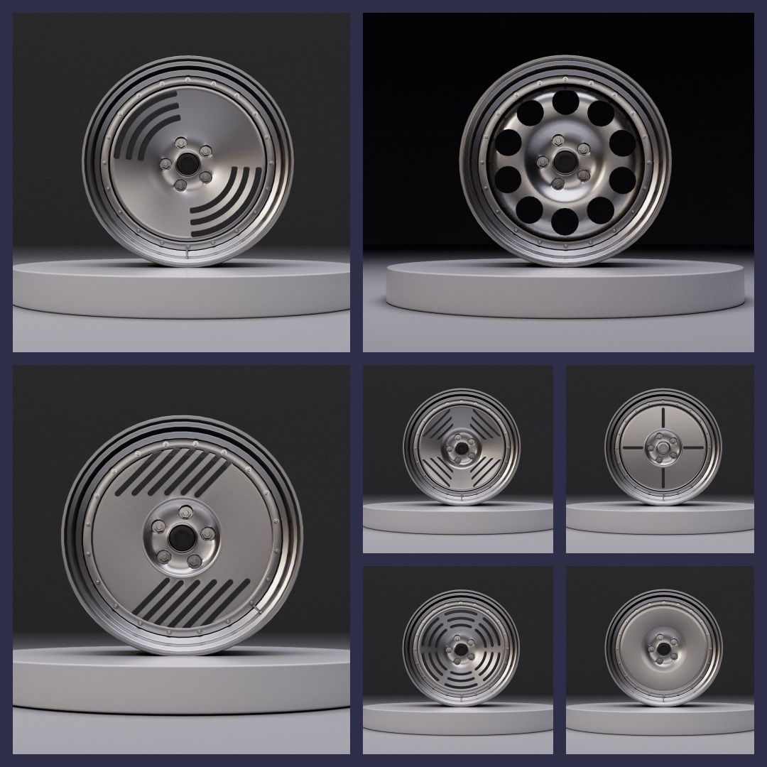 Retro deepdish wheel pack 3D Model Collection_1