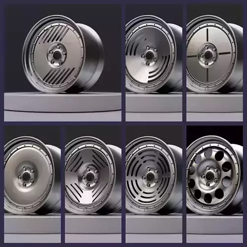 Retro deepdish wheel pack 3D Model Collection