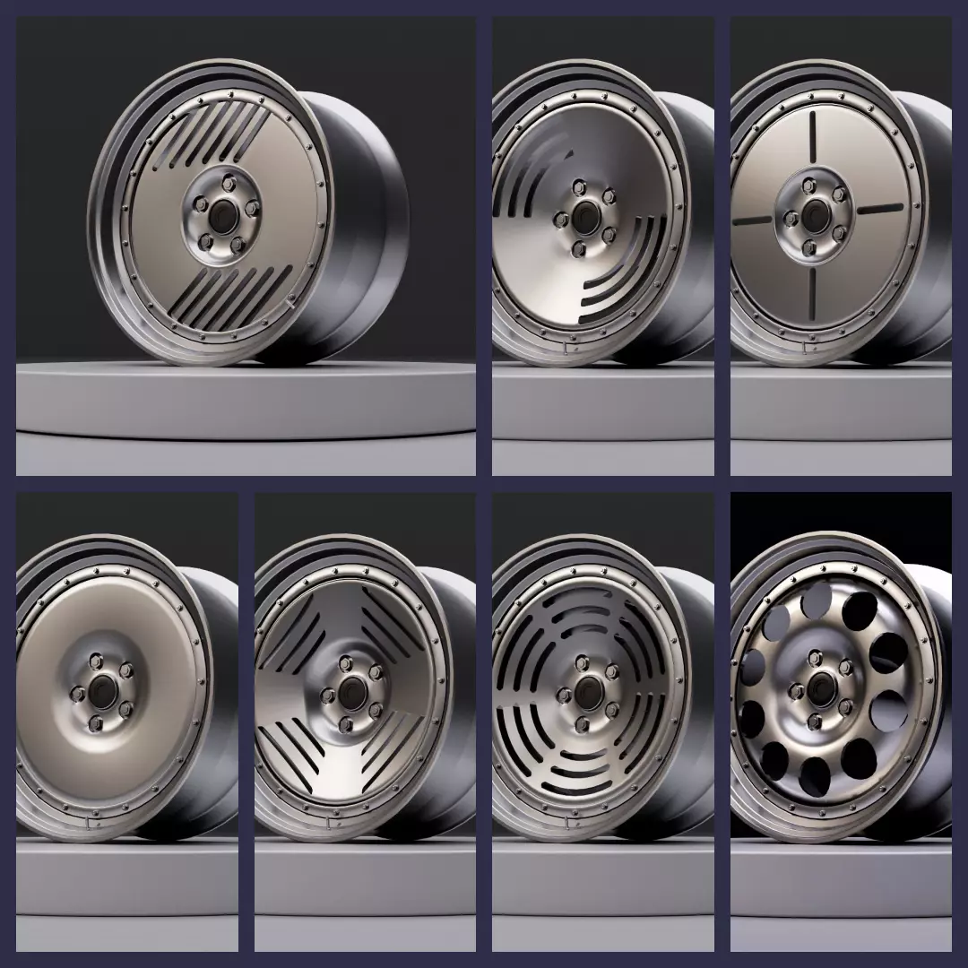 Retro deepdish wheel pack 3D Model Collection_0