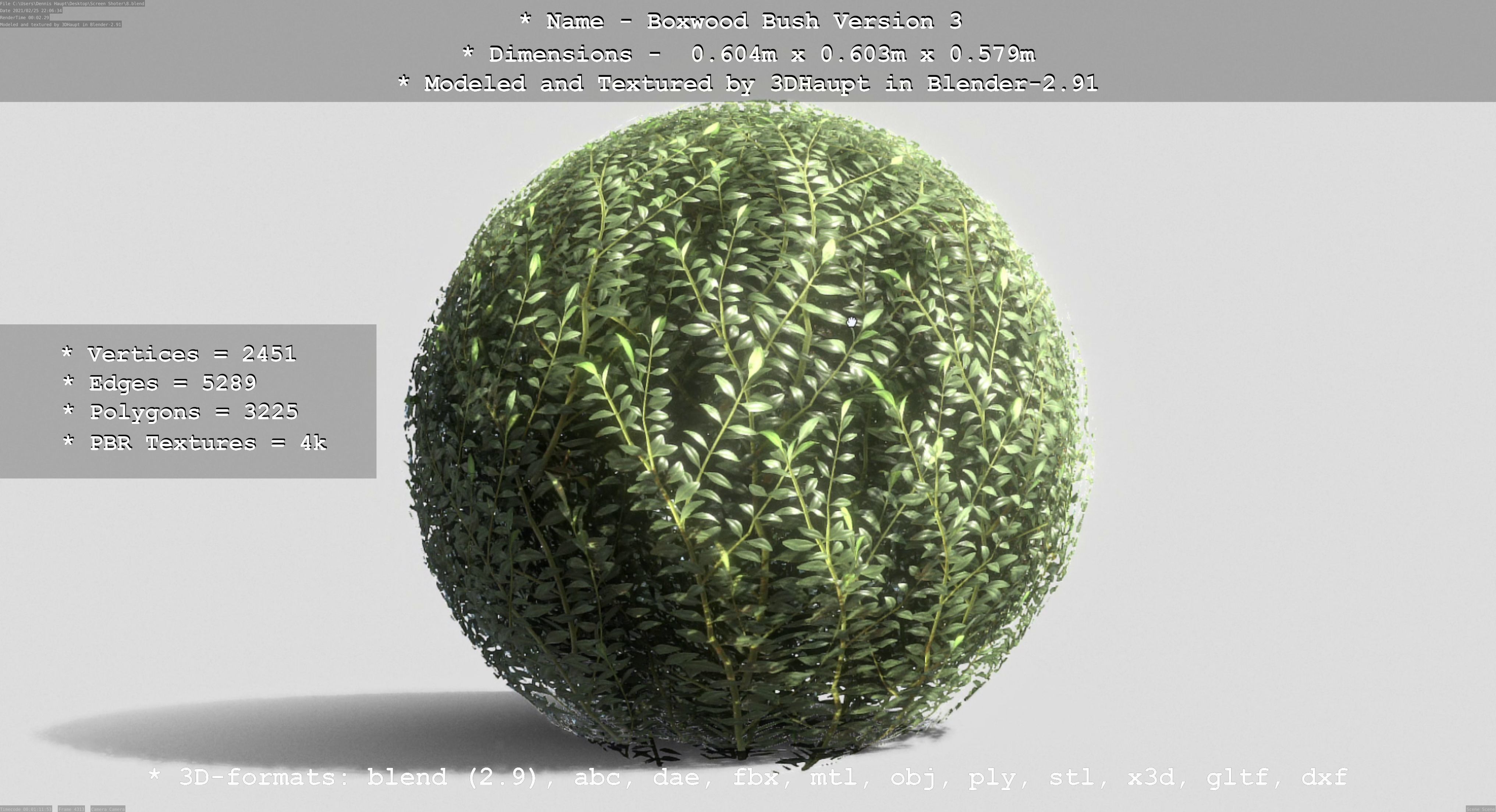 Low-Poly Boxwood Bush Version 3 Low-poly 3D model_13