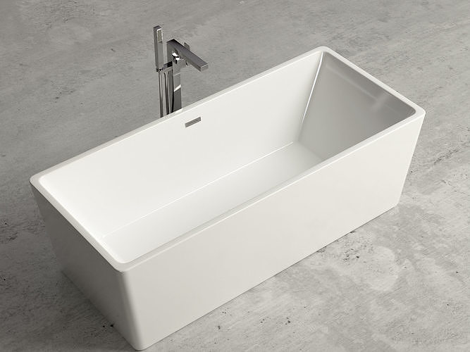 Freestanding  rectangle bathtub with floor-mounted tap 7 3D model