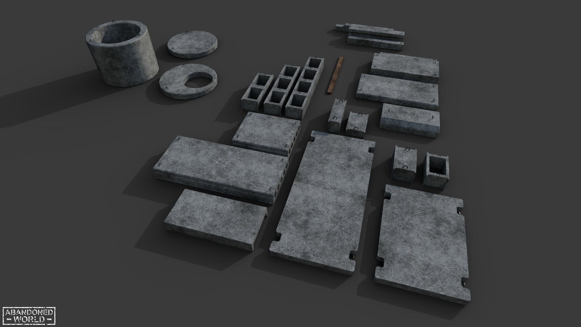 Concrete blocks pack Low-poly 3D model_1