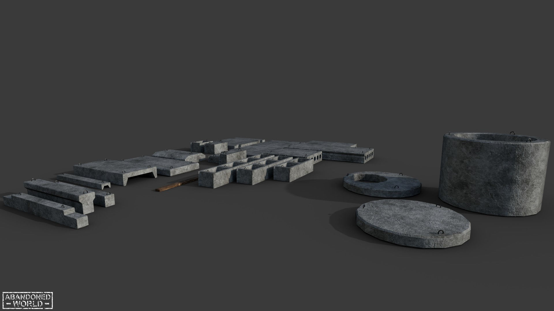 Concrete blocks pack Low-poly 3D model_6