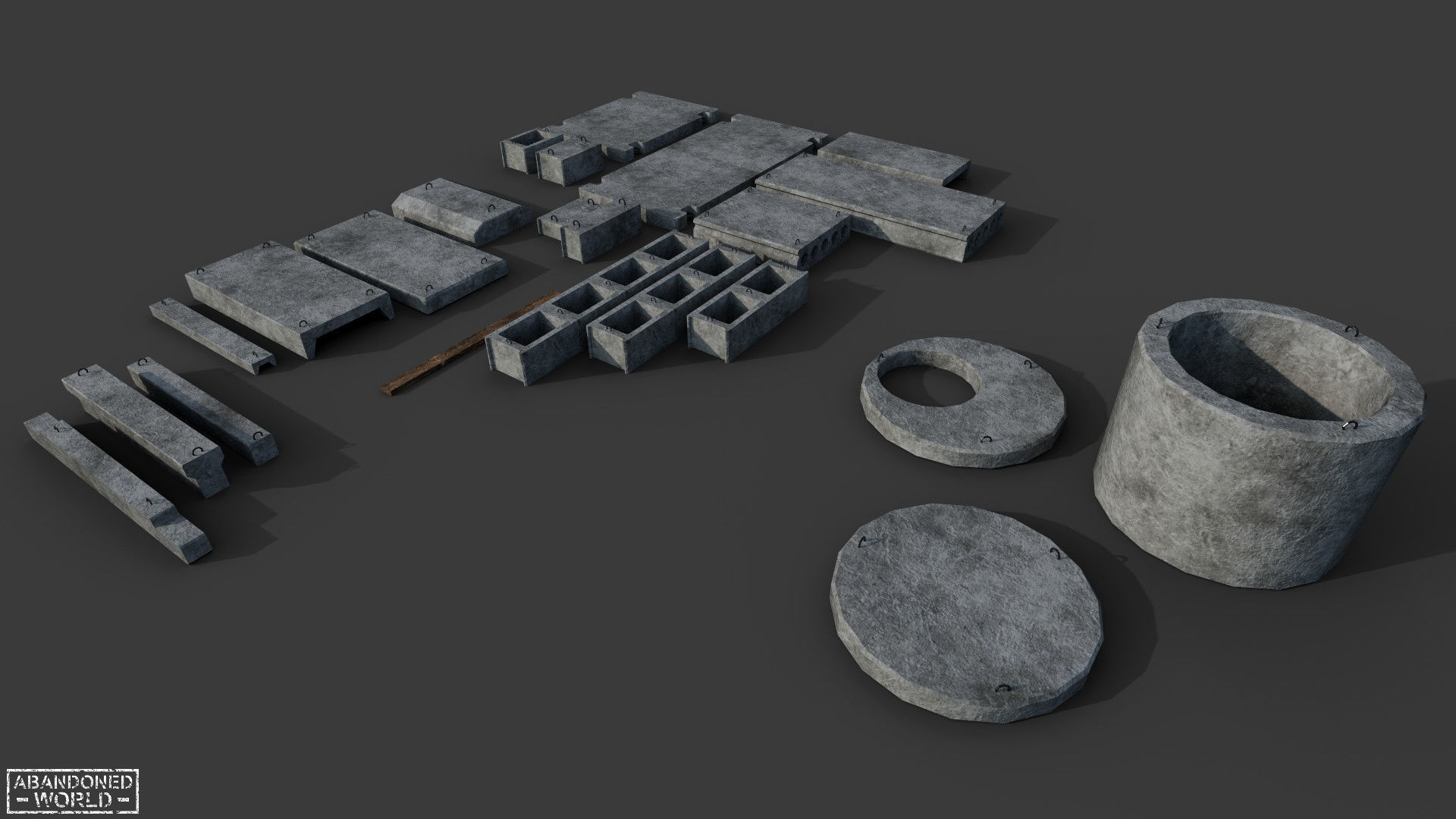 Concrete blocks pack Low-poly 3D model_2