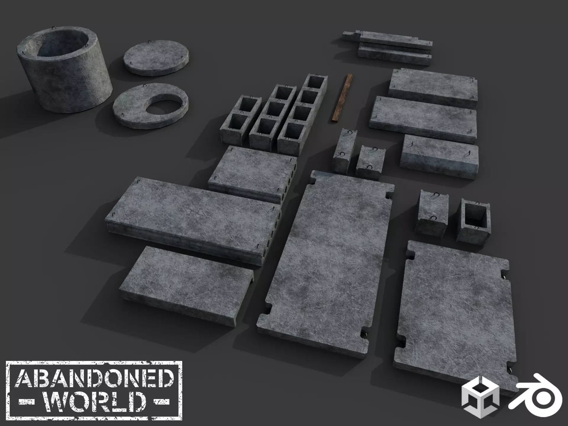 Concrete blocks pack Low-poly 3D model_0