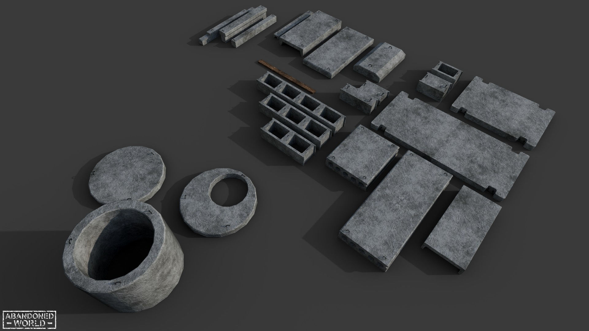 Concrete blocks pack Low-poly 3D model_3