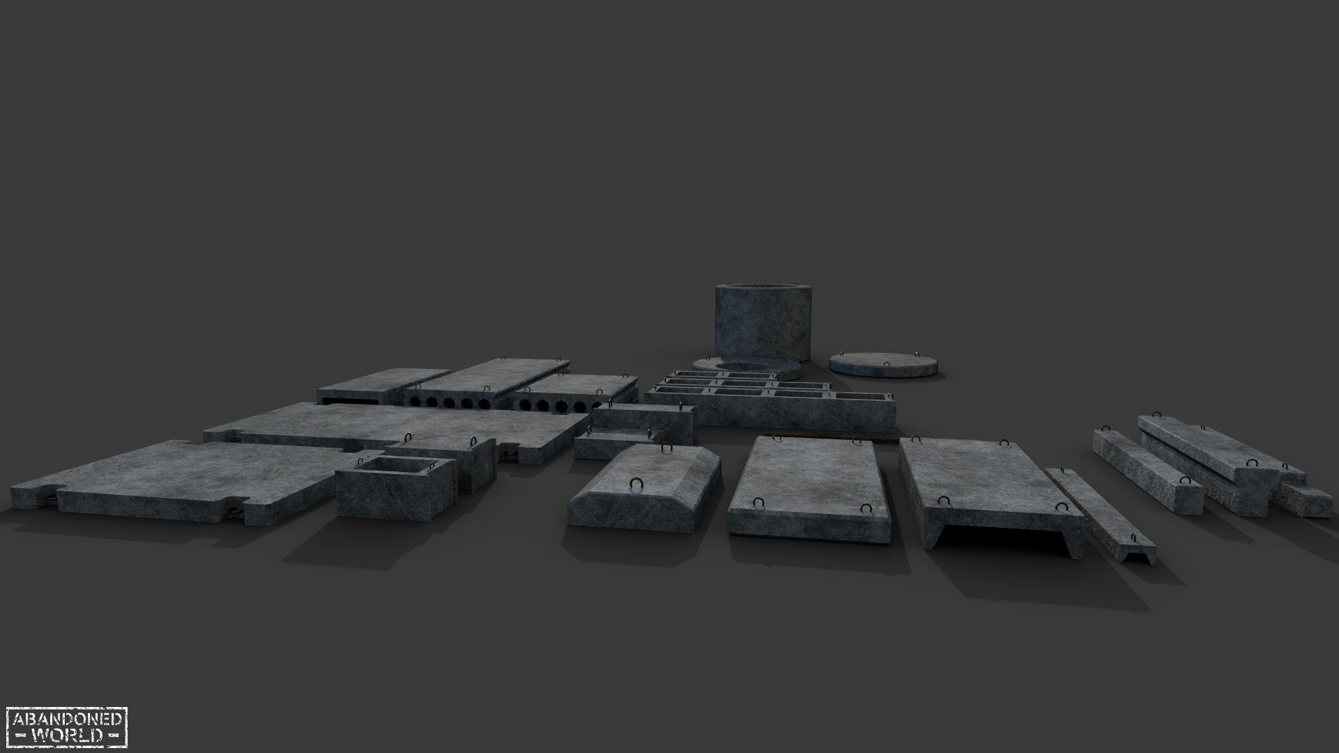 Concrete blocks pack Low-poly 3D model_7