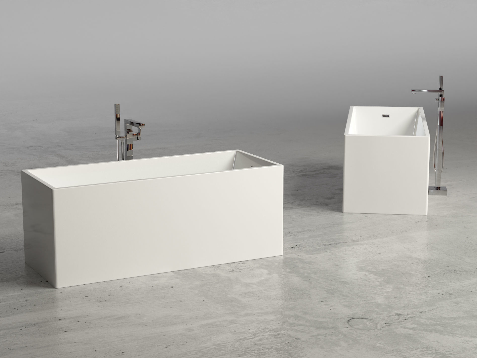 Freestanding  rectangle bathtub with floor-mounted tap 8 3D model_1