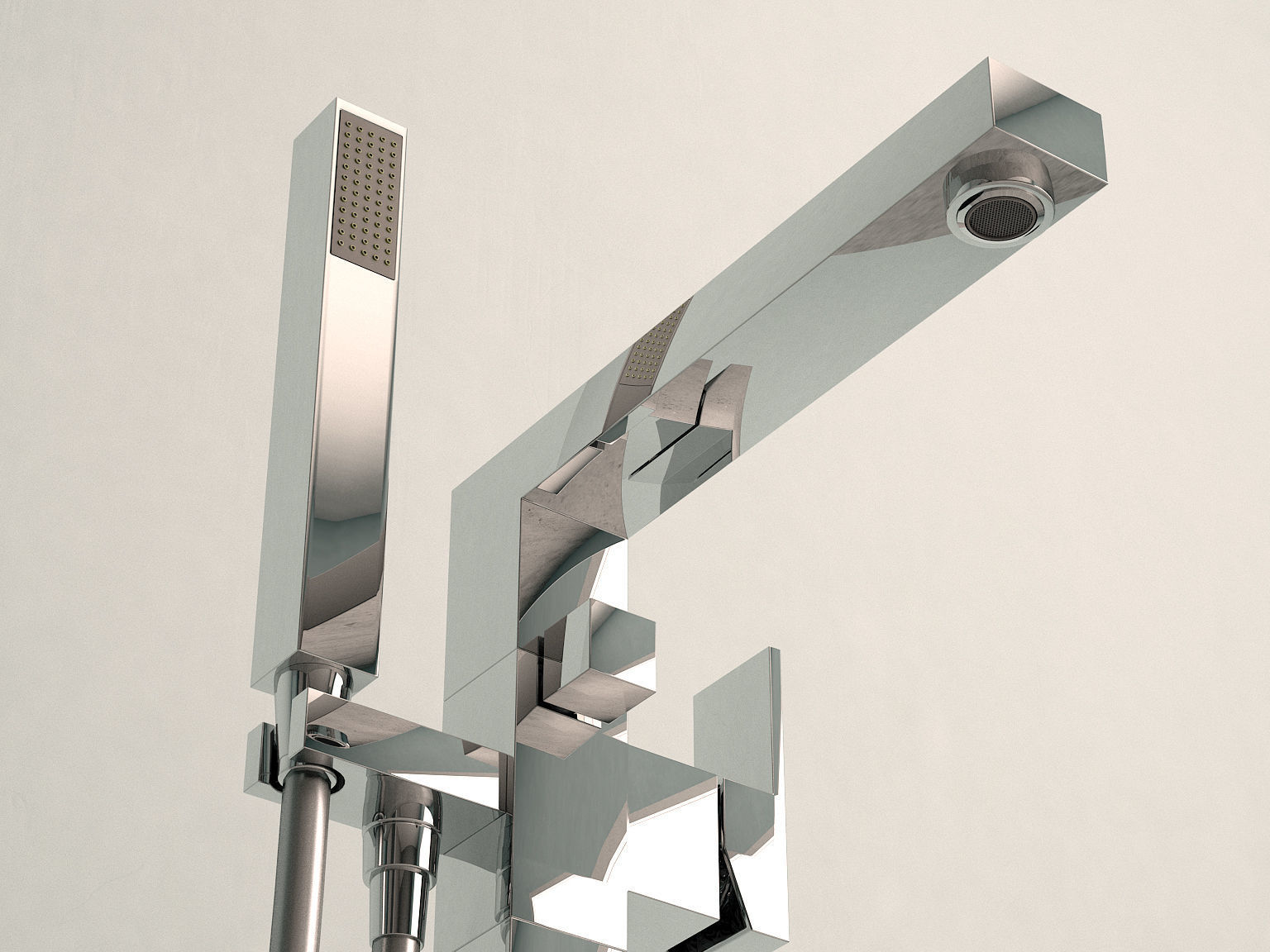 Freestanding  rectangle bathtub with floor-mounted tap 8 3D model_10