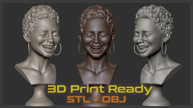 Happiness female head 3D print ready 3D print model