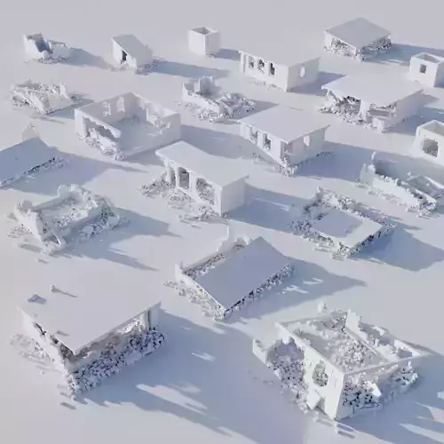 Voxel Building Ruins Low-poly 3D model