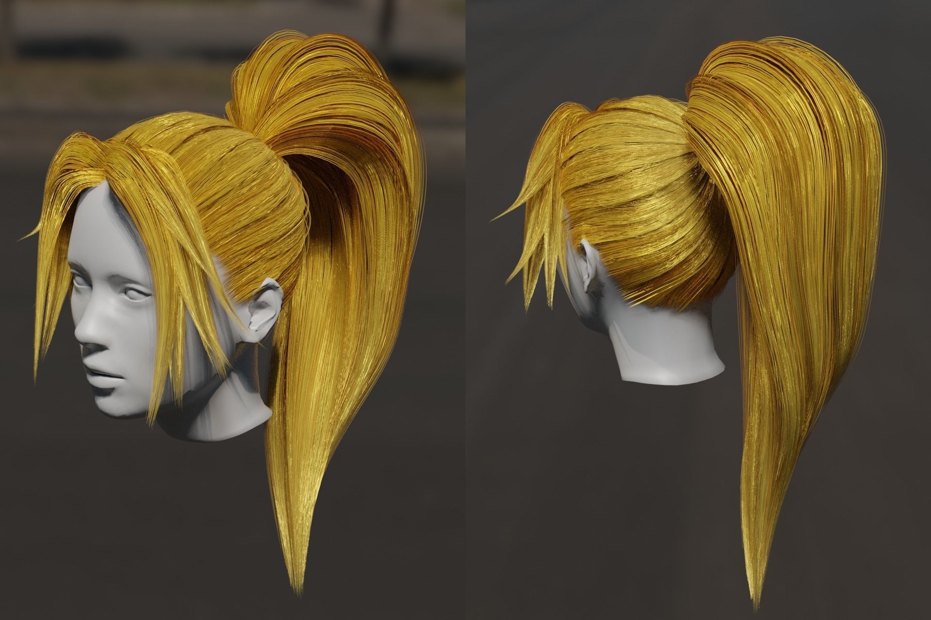 Realistic Game Ready 3d long female hair - hair card method Low-poly 3D model_3