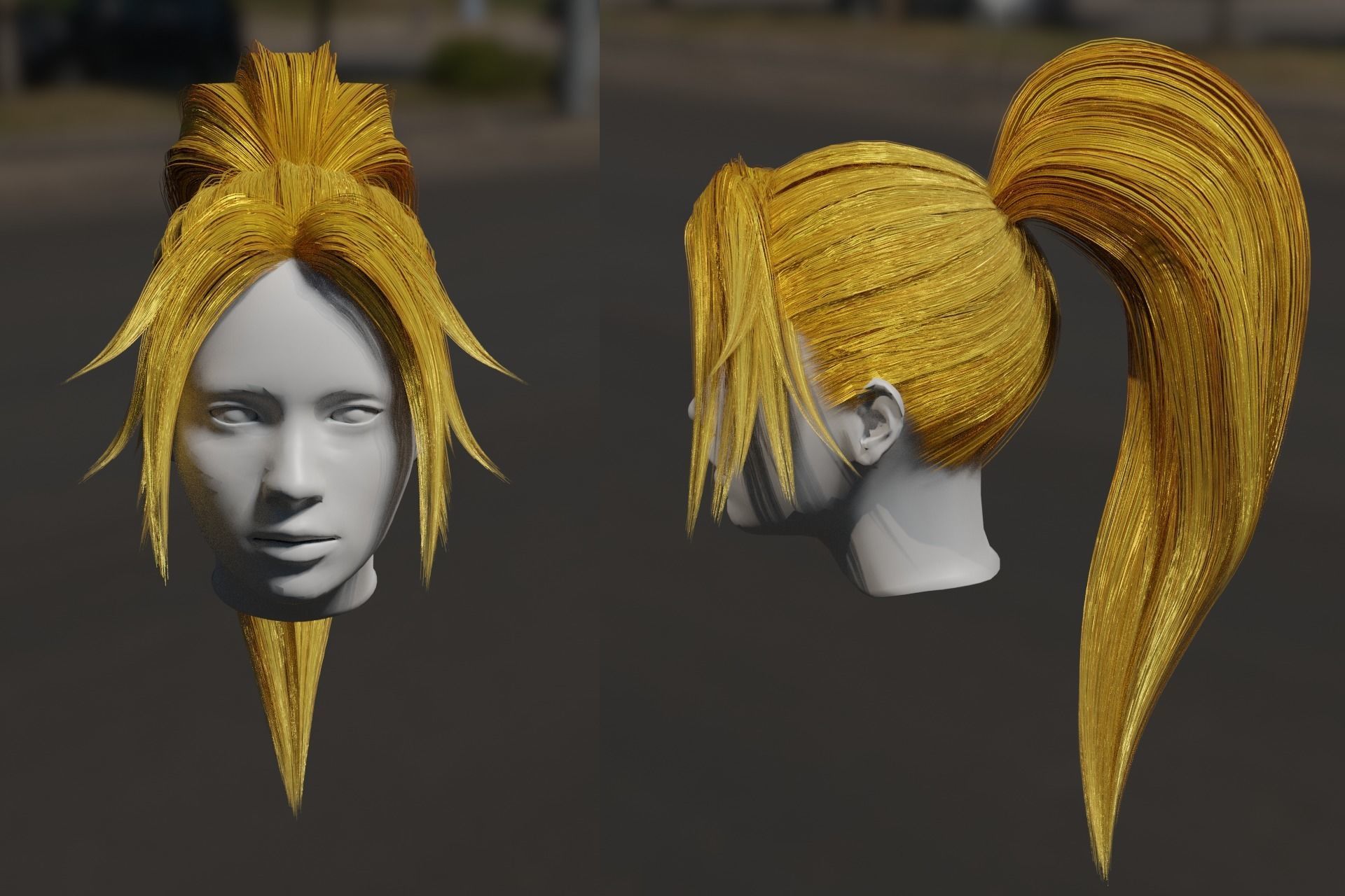 Realistic Game Ready 3d long female hair - hair card method Low-poly 3D model_2