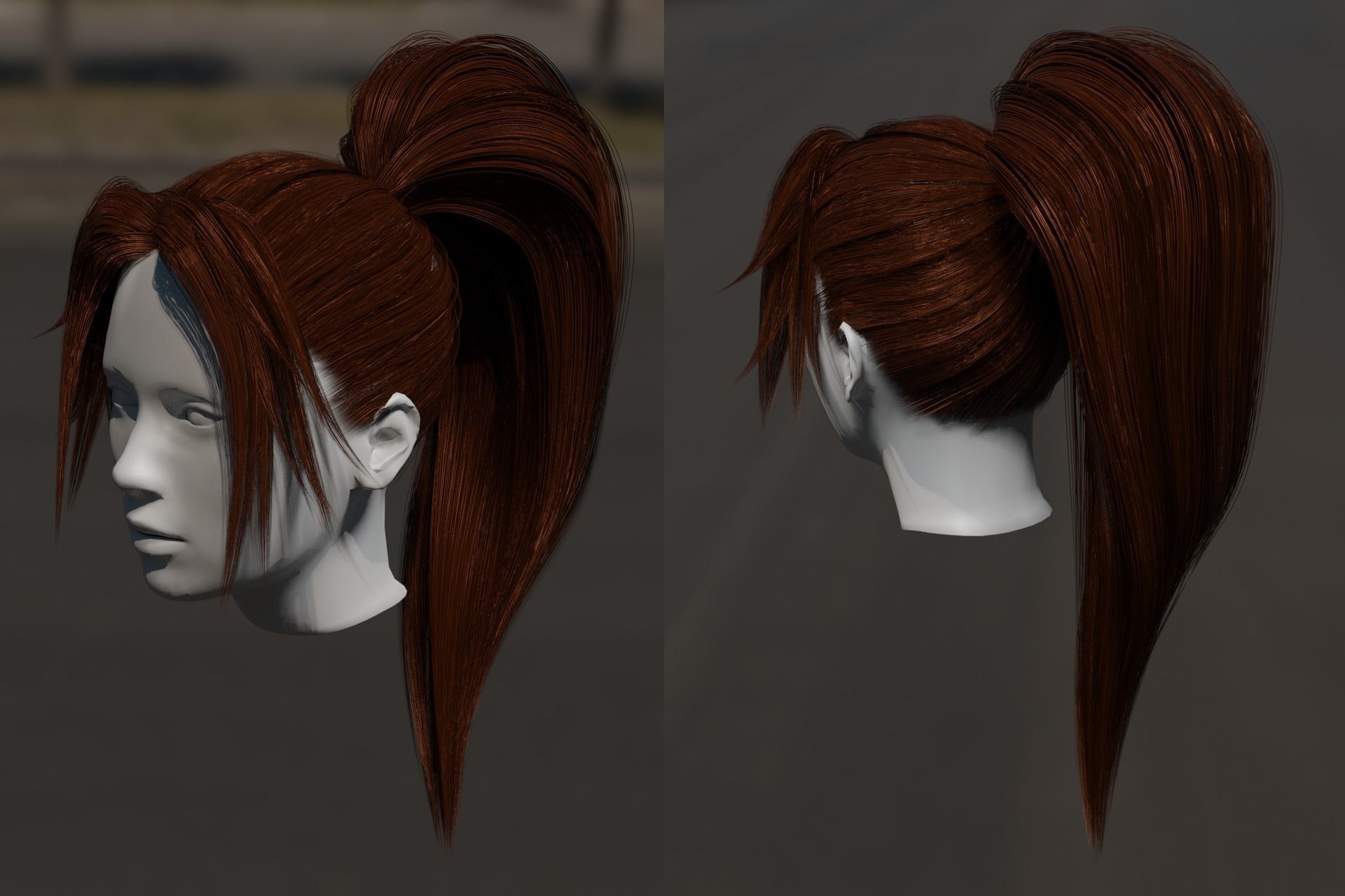 Realistic Game Ready 3d long female hair - hair card method Low-poly 3D model_9