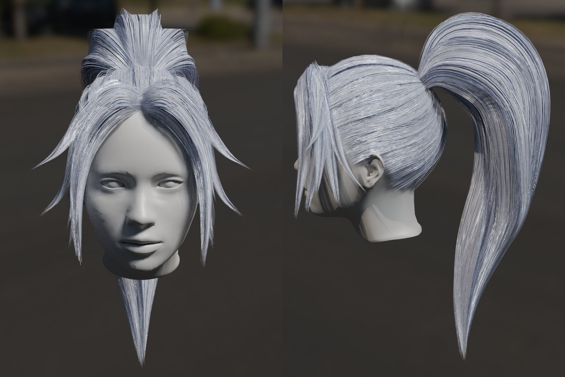 Realistic Game Ready 3d long female hair - hair card method Low-poly 3D model_7