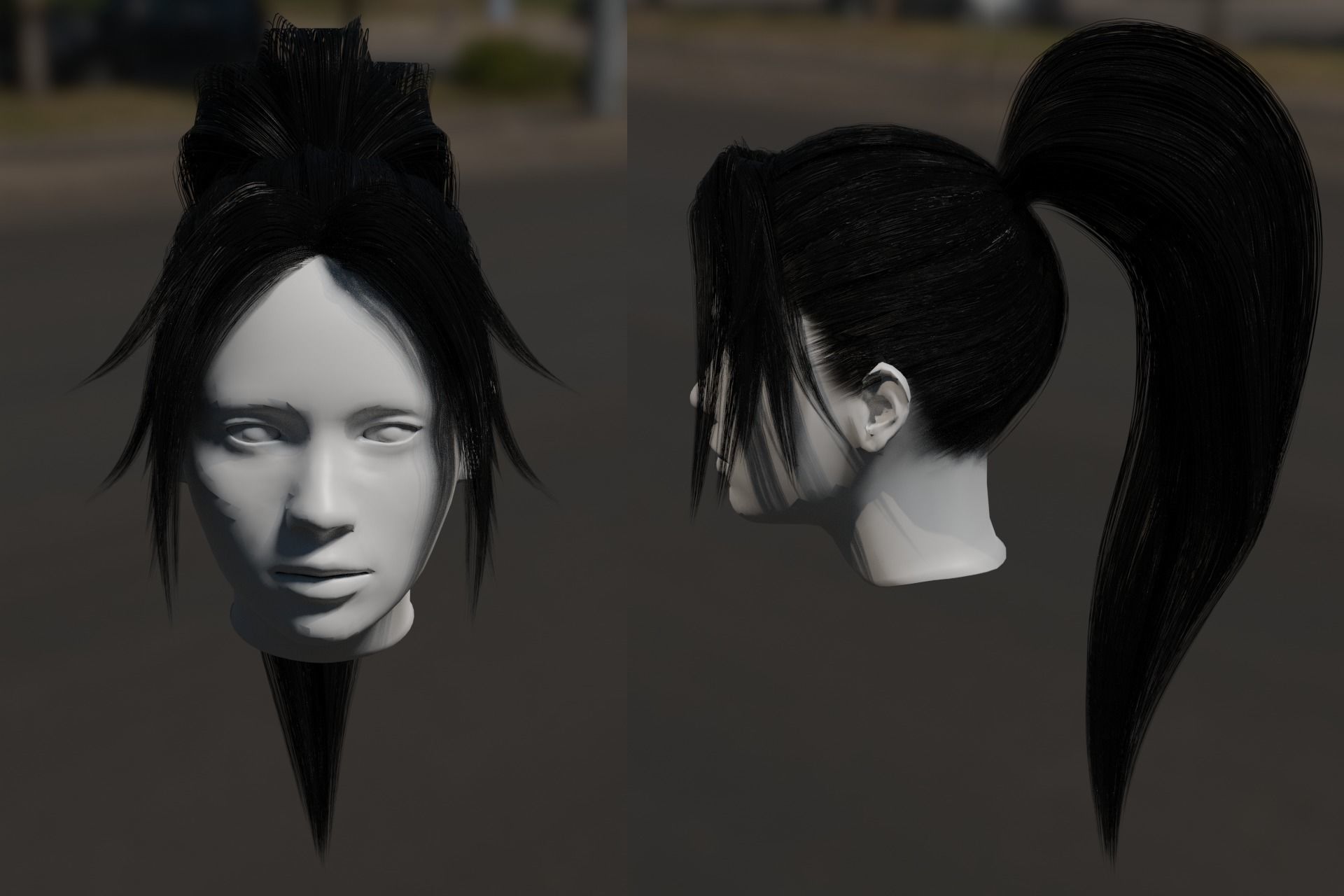 Realistic Game Ready 3d long female hair - hair card method Low-poly 3D model_10