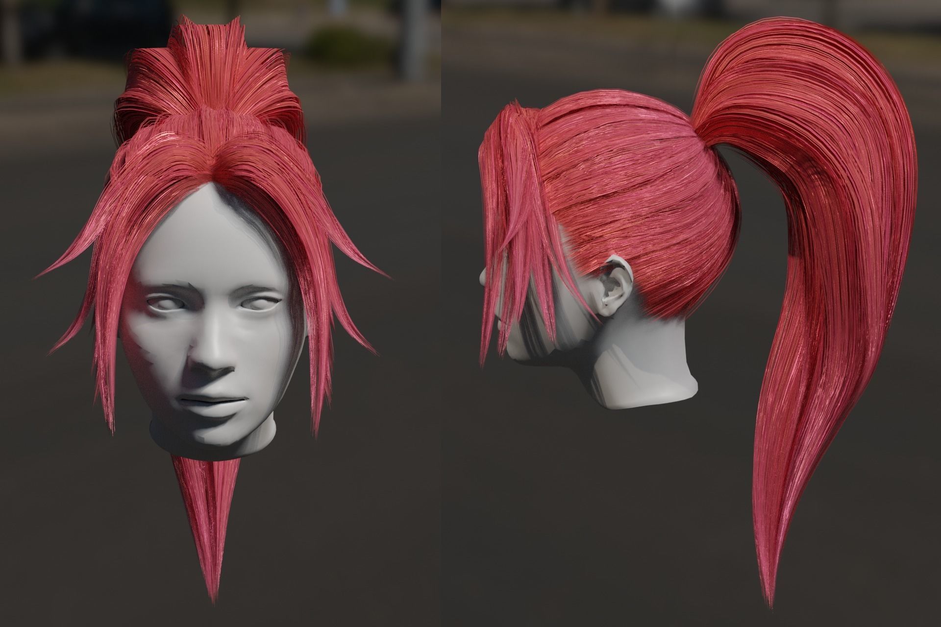 Realistic Game Ready 3d long female hair - hair card method Low-poly 3D model_4