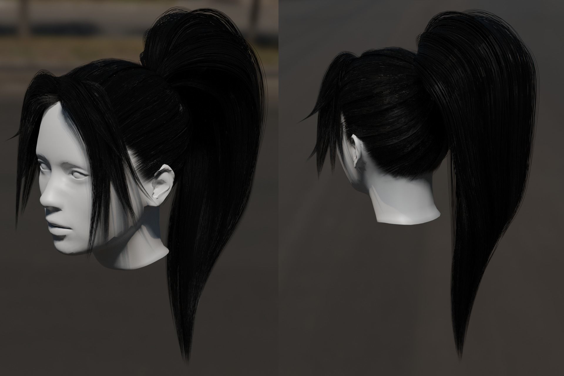 Realistic Game Ready 3d long female hair - hair card method Low-poly 3D model_11