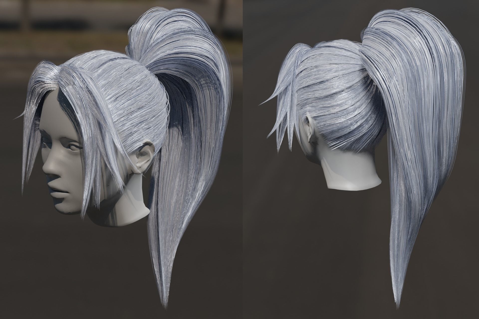 Realistic Game Ready 3d long female hair - hair card method Low-poly 3D model_6