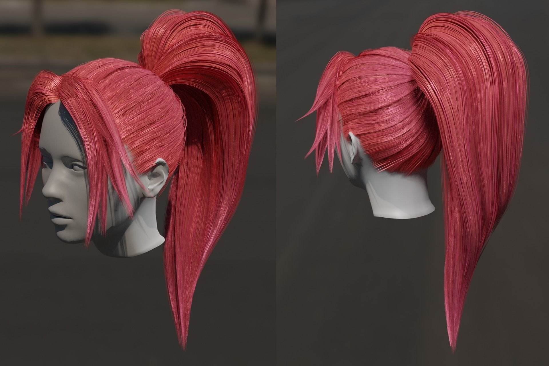 Realistic Game Ready 3d long female hair - hair card method Low-poly 3D model_5