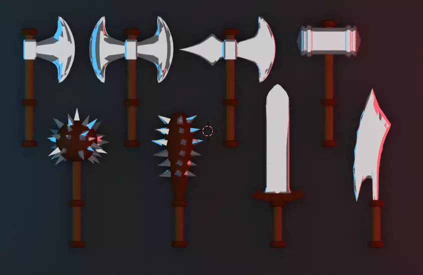 Weapon group of different axes Low-poly 3D model_0