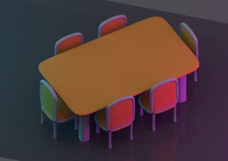 Dinning orange table Low-poly 3D model_2
