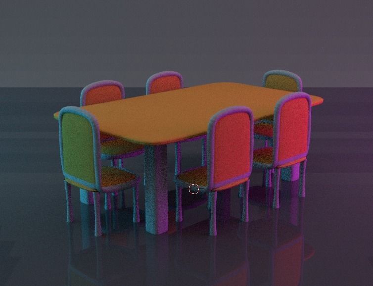 Dinning orange table Low-poly 3D model_1