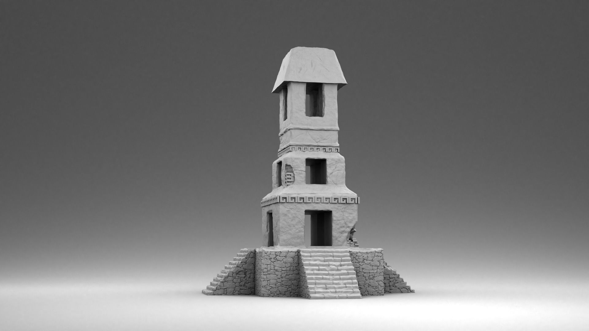 Stone tower of Maya 3D print model_2
