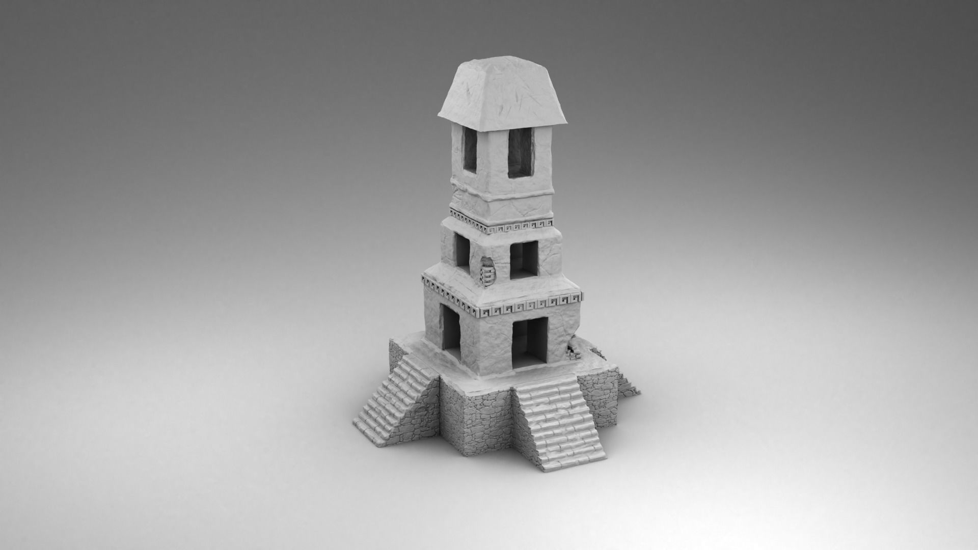 Stone tower of Maya 3D print model_1
