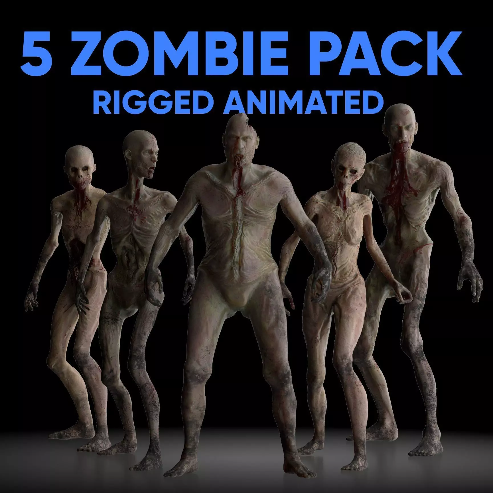 Zombie Pack Rigged Low-poly 3D model_0