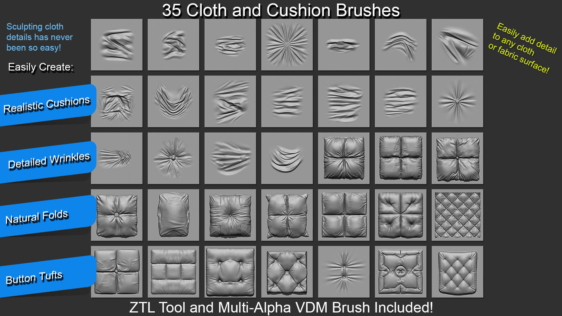 Zbrush - 35 Cloth and Cushions VDM Brush 3D model_1