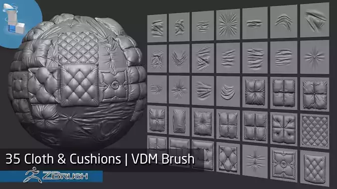 Zbrush - 35 Cloth and Cushions VDM Brush 3D model