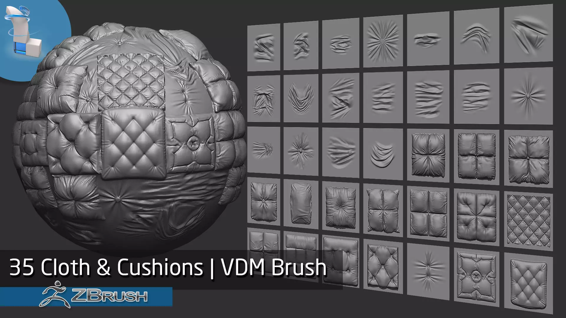 Zbrush - 35 Cloth and Cushions VDM Brush 3D model_0