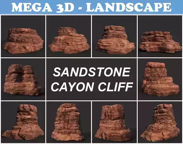 Low poly Sandstone Canyon Cliff 210223 Low-poly 3D model
