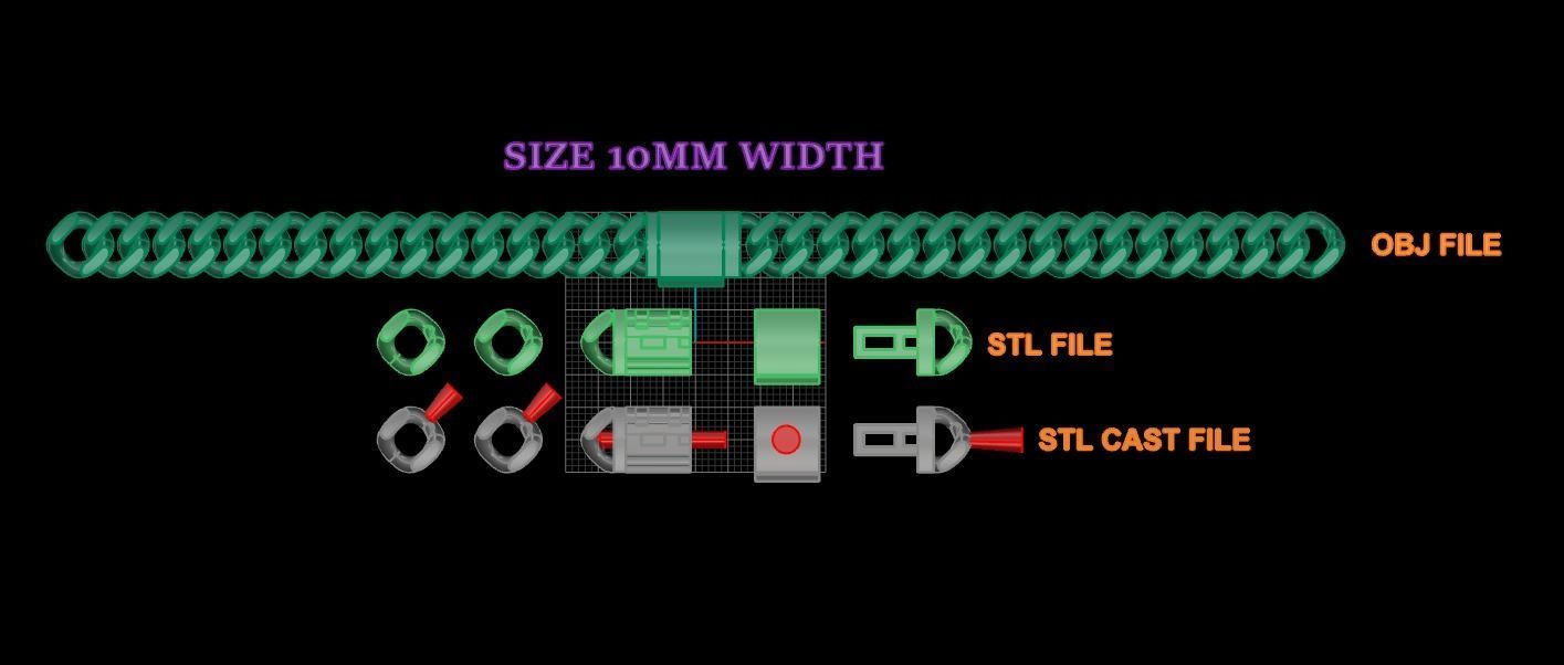 Cuban Chain Bracelet Necklace Link SIZE 10MM Width 3D print model_7