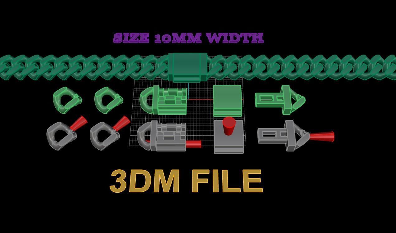 Cuban Chain Bracelet Necklace Link SIZE 10MM Width 3D print model_6