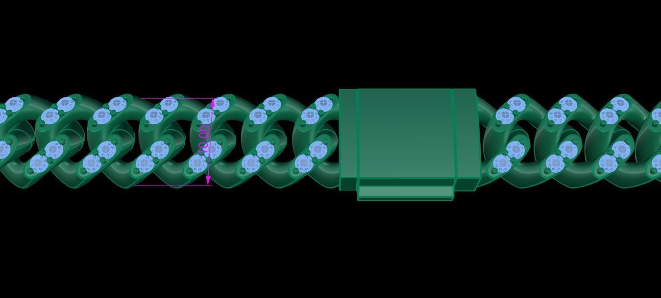 Cuban Diamond Chain Bracelet Necklace Link SIZE 10MM Width 3D print model_11