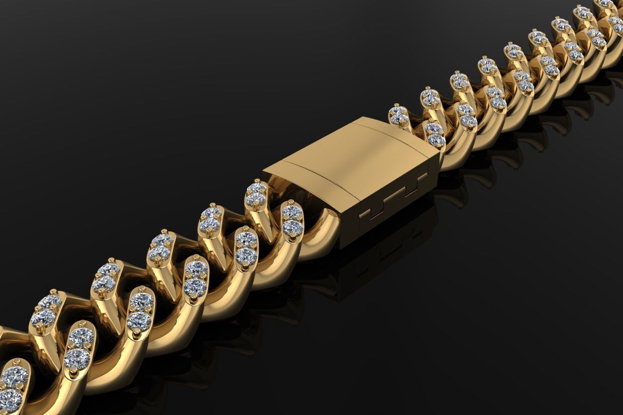 Cuban Diamond Chain Bracelet Necklace Link SIZE 10MM Width 3D print model_4