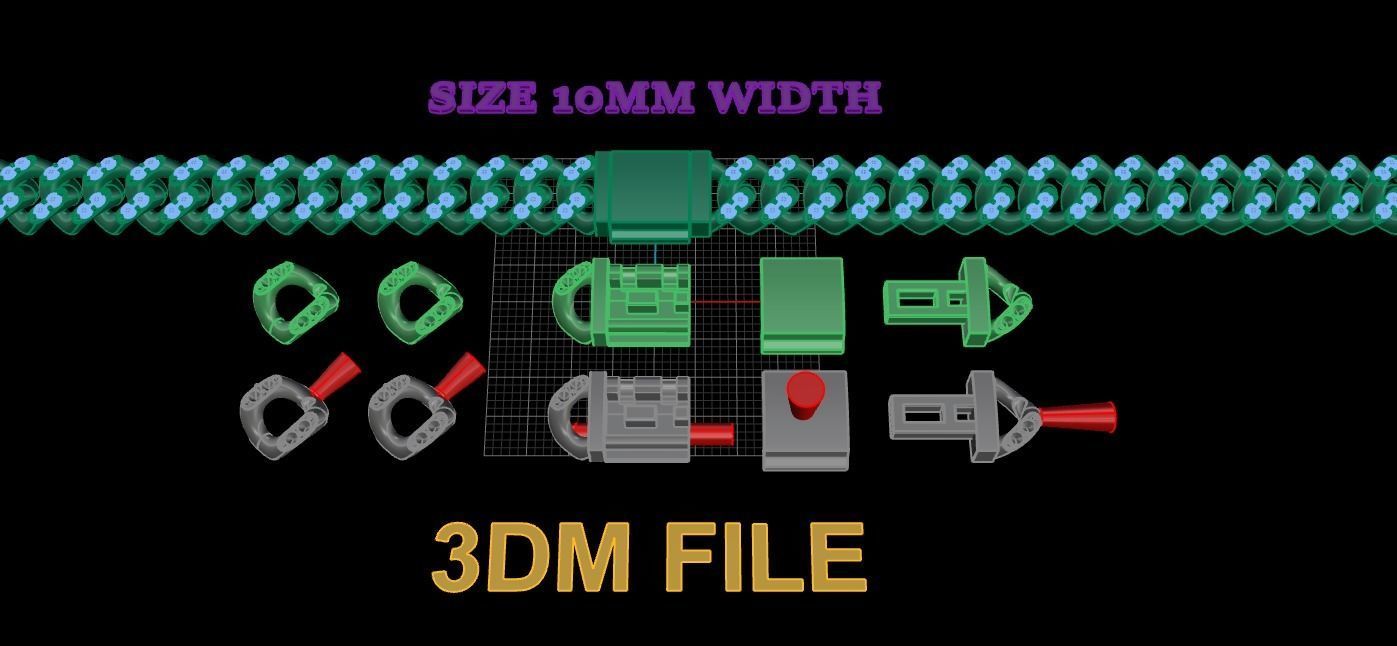 Cuban Diamond Chain Bracelet Necklace Link SIZE 10MM Width 3D print model_6