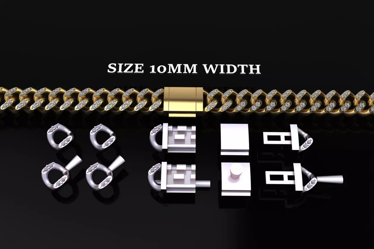 Cuban Diamond Chain Bracelet Necklace Link SIZE 10MM Width 3D print model_0
